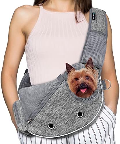 PetAmi Small Dog Sling Carrier, Hands-Free Purse, 5 lb, Gray