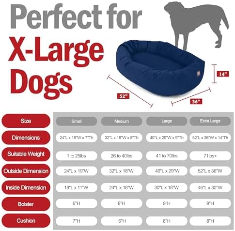 Majestic Pet Suede Calming Dog Bed, 52 Inch X-Large, Washable, Navy
