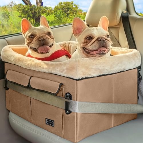 Petsfit Dog Booster Car Seat, Medium/2 Small Dogs Up to 45 lbs, Washable Pad, Tan