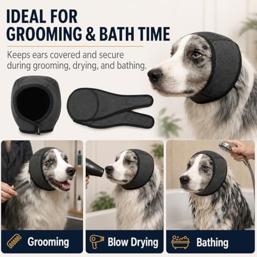 Dog Ear Muffs Noise Protection, Adjustable No-Flap Dog Ear Cover for Fireworks, Thunderstorms, Grooming, Blow Drying
