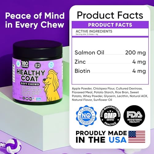 Omega 3 Fish Oil Chews for Dogs – Skin & Coat Supplement for Dog Allergy Chews- Anti Itch for Dogs - Soothes Itchy Skin & Shedding with Salmon - EPA & DHA - Chicken Flavor - 180 Chews for Daily Care