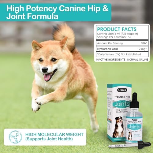 Hyaluronic Acid Joint Supplement for Dogs, Dog Hip and Joint Supplement, High Molecular Weight Natural Support for Dog Joint Health & Movement, Premium Dogs Essentials for Joint, Skin, Coat, Eye Care