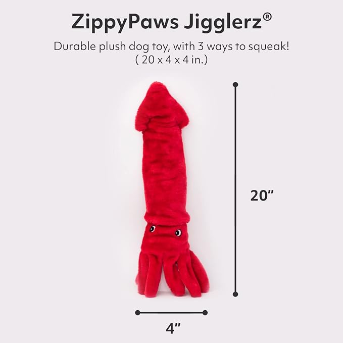 ZippyPaws Jigglerz Dog Squeaky Toys to Keep Them Busy - Squid | Funny Animal Plush for Small, Medium & Large Dogs, Cute Stuffed Puppy Toy, Pet Product, for All Breeds, Interactive Squeaker