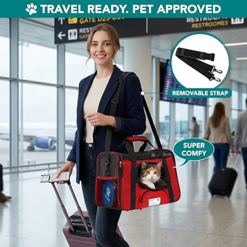 PetAmi Airline Approved Pet Carrier, Cats & Small Dogs, Large, Red