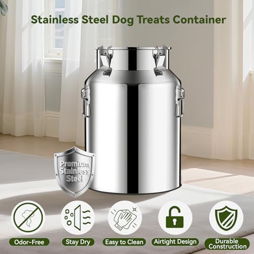 Newget 13lb Stainless Steel Dog Food Storage Container with Scoop, 13lb, Stainless Steel, Stainless steel