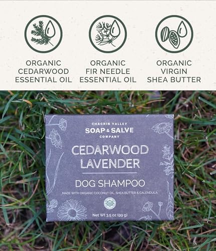 Chagrin Valley Soap & Salve Certified Organic Dog Shampoo and Conditioner - Dog Shampoo Itchy Skin Relief and Puppy Essentials - Natural Handmade Cedarwood Lavender, 3.8 oz Bar Soap