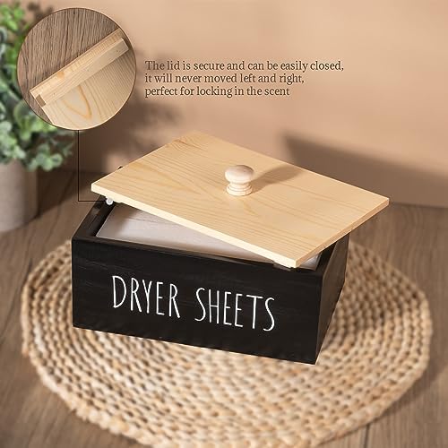 Laundry Dryer Sheet Container Wooden Detergent Dispenser Holder, Black