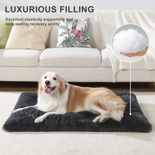Extra Large Dog Bed Crate Pad 42", Washable XL Plush Pet Mat Dark Grey
