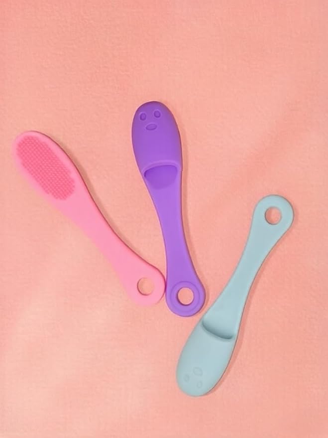 3-Pack Silicone Finger Toothbrush, with Soft Mane and Smiling Face Design, Easy to Grip Finger Toothbrush for Small Dogs and Cats (Pink, Blue, Purple)