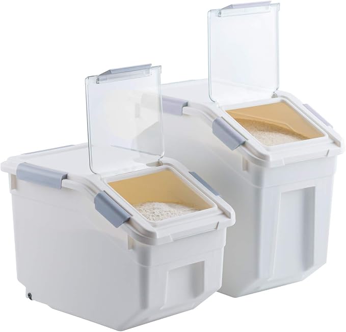 LISM 2 Pack Dog Food Storage Container with Scoop, 2-Pack, 15 LB, White