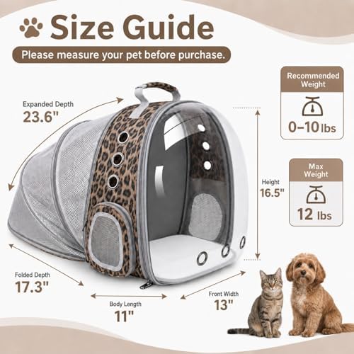 Expandable Cat Carrier Backpack with Bubble Window, Animal Print