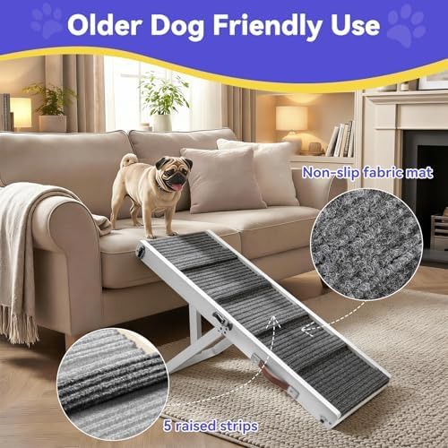 Pawaboo 2026 Upgraded Small Dog Ramp for Couch Foldable, 5 Ajustable Height | Height from 9.8" to 20.5", Portable Stable Pet Steps with Non-Slip Pad, Pet Ramps Use for Sofa Couch Stairs, Wood