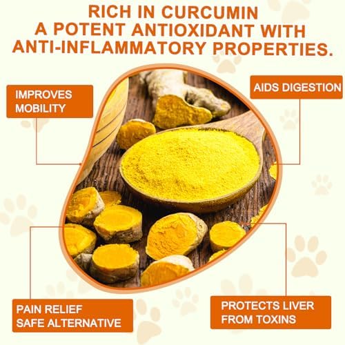 Turmeric for Dogs - 180 Turmeric Curcumin Tablets Supports Heart, Joint & Inflammation, Hip & Joint Aid, Dog Pain Relief, Allergy & Itch Relief, Duck Flavour