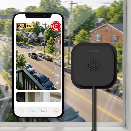 No-Drill Window Camera, 3MP 2K Camera for Home Security, View Outside Through Glass, Color Night Vision, Motion Alerts, 24/7 Recording, Dual-Band WiFi (Black, Square)
