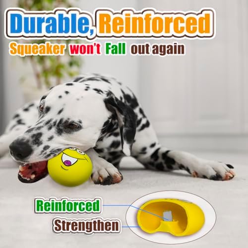3.1" Squeaky Dog Toys for Large Dog, Medium Breed, Latex Flat Ball | 3.1"* 3.1"*1.8" Burger shape 4-Pack, Soft Squeaky Dog Balls, Natural Rubber Squeak Toys with Squeaker for Indoor & Outdoor