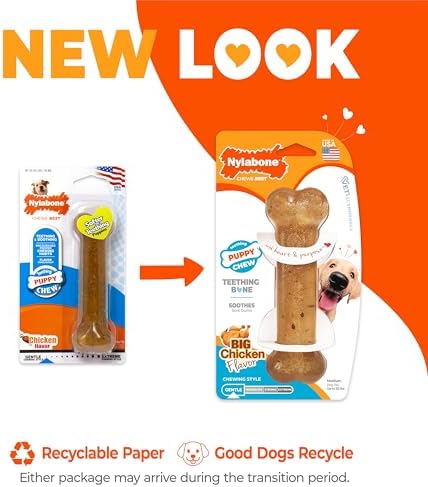 Nylabone Puppy Chew Teething Bone Dog Chew Toy, Chicken Flavor, Medium | For medium breed puppies up to 35 lbs, soothing teething toys for puppies, puppy enrichment, freeze for added comfort