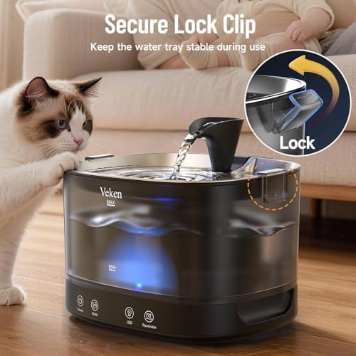 Veken 85oz/2.5L Cordless Cat Water Fountain for Cats, 85oz, Black
