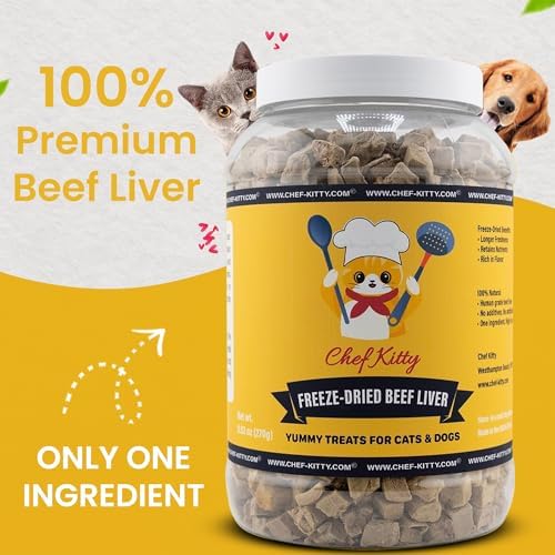Freeze Dried Beef Liver Dog Treats | Healthy Kitten Treats, Single Ingredient, Raw | High Protein Cat & Dog Food Toppers, Grain-Free | Inspected & Tested in USA | 9.5 oz