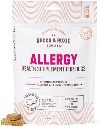 Rocco & Roxie Dog Allergy Relief Chews, Omega 3 & Probiotics, 60ct
