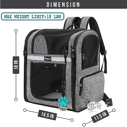 PetAmi Dog Backpack Carrier for Cats, 4-Way Entry Ventilated, 18 lbs, Gray
