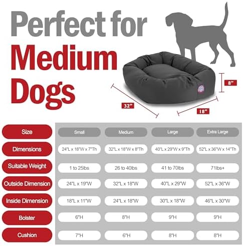Majestic Pet Bagel Calming Dog Bed, 32 Inch Medium, Round, Washable, Gray
