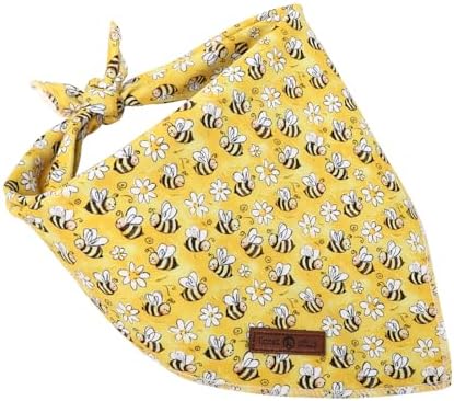 Lionet Paws Spring Summer Bee Dog Bandana Washable Cotton Handkerchief Scarf Triangle Yellow Bandana, Small (Pack of 1), Small, Yellow
