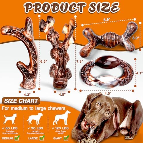Dog Chew Toys for Aggressive Chewers 4 Pack, Indestructible Dog Toys, Bacon Flavor, Tough Nylon Bones to Keep Them Busy, Medium & Large Breed, Gifts for Dogs