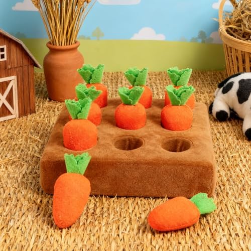 Snuffle Mat for Puppies, Carrot Garden Dog Toy with 9 Carrots, Interactive Puppy Enrichment Toys, for Training Feeding Play
