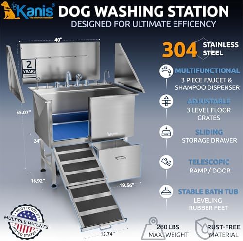 KANIS Professional Dog Washing Station 304 Stainless Steel Pet Wash Sink