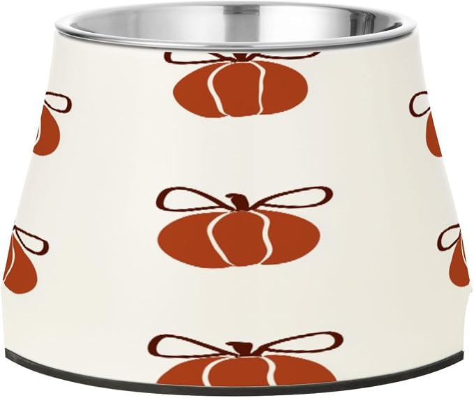 Blueangle Elevated Dog Bowls with Stainless Steel - Non-Slip 2.3 Cup High Capacity Pet Dish for Spinal Health & Pumpkins with Bows Design（155）