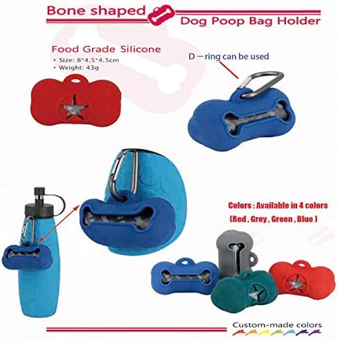 5 Rolls Portable Silicone Bone Shape Poop Bags With Dispenser - Plastic Pooper Holders Refills Trash Can - Scoopers for Outdoor Leash Travel (Blue)