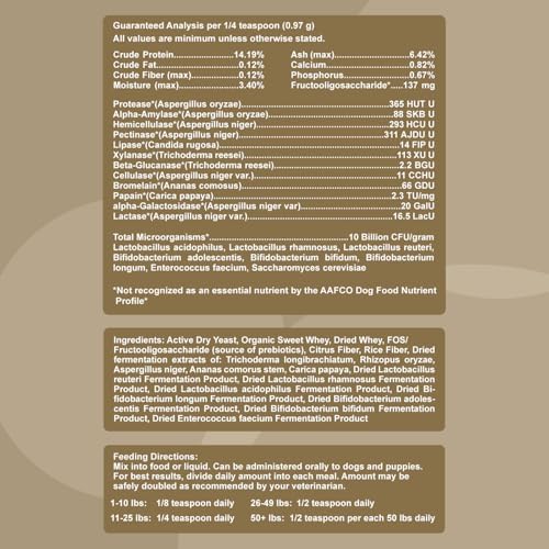 Dogzymes Probiotic Max -10 Billion CFU's Probiotics, Prebiotics, Digestive Enzymes - Relieves Diarrhea, Upset Stomach, Constipation, Gas, Allergy, Immunity & Overall Health 1 Pound