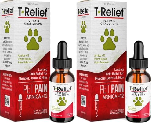 T-Relief Pet Pain Relief Drops Arnica +12 Powerful Natural Medicines Help Reduce Muscle Joint & Hip Pain Soreness Stiffness Injuries in Dogs & Cats - Fast-Acting Soother - 1.69 oz (Pack of 2)