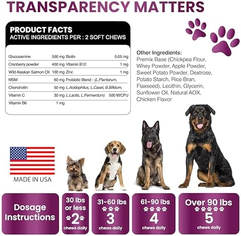 Dog Multivitamin Chewable with Glucosamine - Dog Vitamins and Supplements | Senior & Puppy Multivitamin for Dogs - Pet Chondroitin Hip and Joint Support Health, Immune Booster, Skin, Heart, Probiotics