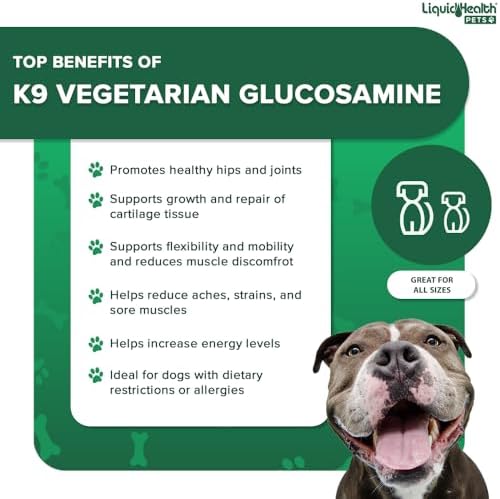 LIQUIDHEALTH 128 Oz K9 Vegetarian Liquid Glucosamine for All Dogs Canines - Chondroitin, MSM, Omega 3, Anti Oxidants Hyaluronic Acid – Joint Health, Dog Vitamins Hip Joint Juice, Joint Oil - 1 Gallon