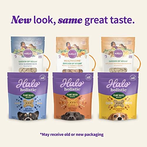 Halo Holistic Plant-Based Dog Treats, Variety Pack, 8 oz Bag, 3-Pack