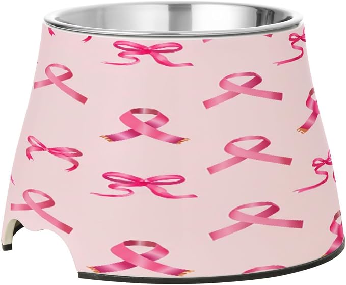 Blueangle Elevated Dog Bowls with Stainless Steel - Non-Slip 2.3 Cup High Capacity Pet Dish for Spinal Health & Red Bows Design（209）