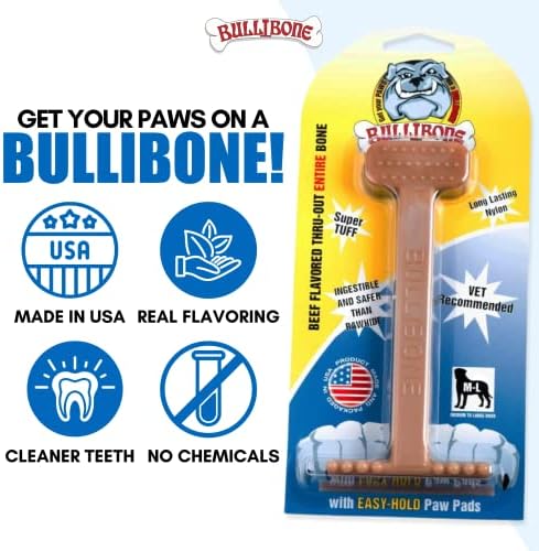 Bullibone Nylon Dog Chew Toy for Aggressive Chewers - Dental Hygiene Bone with Beef Flavor, Durable Tough Chew Toys for Large Dogs, Indestructible Dog Bone - 3 Pack