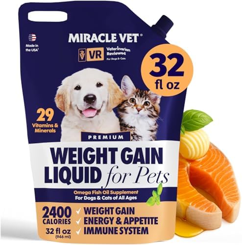 MIRACLE VET High-Calorie Weight Gainer for Dogs & Cats - Multivitamin Nutritional Supplement Gel, Omega Fish Oil, Calcium - Puppy, Senior, Prenatal Cat & Dog Vitamins, Supplements for Weight Gain