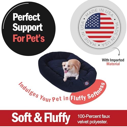 Majestic Pet Micro Velvet Dog Bed, 32 Inch Medium, Round, Washable, Navy