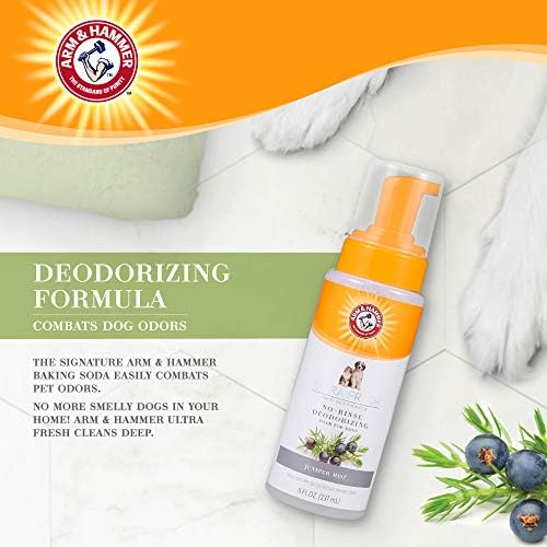 Arm & Hammer Ultra Fresh Waterless Dog Shampoo Foam, Juniper Mist, 8 Fl Oz | Baking soda foam, no-rinse waterless formula, juniper mist scent, daily pump bottle use