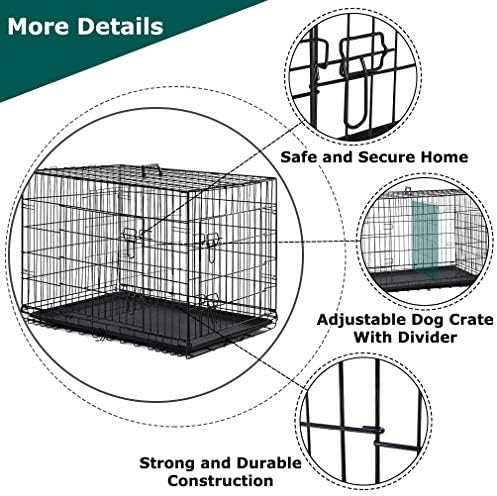 Dog Crate Dog Cage 42 Inches Folding Dog Kennel Double Door Travel Metal Dog Crate with Plastic Tray for Medium Dogs