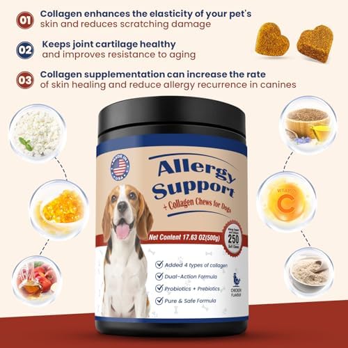 Pet Allergy Relief Chewable Tablets,500count Natural Collagen Drops Dual-Action Formula Joint Health Care with Colostrum Probiotics
