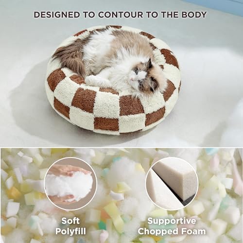 LE SURE Shown on TV Jacquard Donut Cute Cat Beds Indoor,Brown 20x20x6in