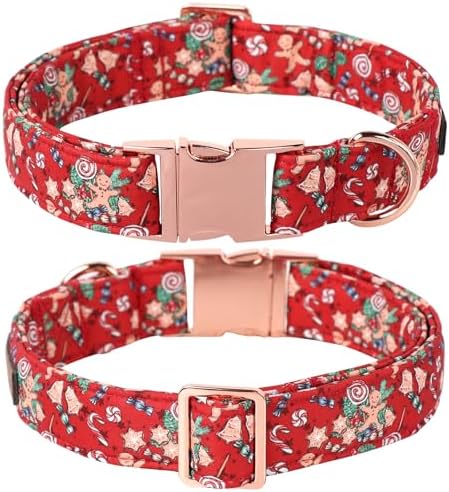 Lionet Paws Christmas Dog Collar, Cute Winter Red Dog Collar for Large Dogs, Adjustable Cotton Gingerbread Man Pet Collars for Large Dogs