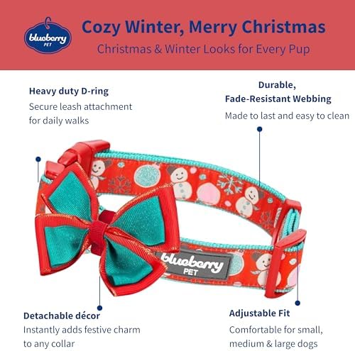 Blueberry Pet “Moments of Excitement” Snowman Bowtie Dog Collar, Small, Adjustable 12"-16" Neck