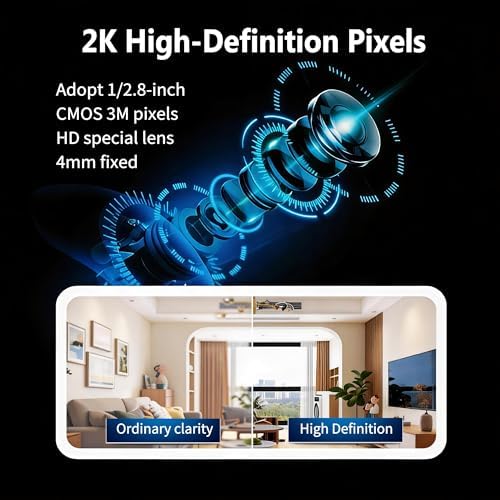 Indoor Pan/Tilt Home Security Mobile Tracking Camera 2K 3MP, 345 Degree Wireless WiFi Webcam/Monitor for Baby/Elder with Night Vision & Phone App (128G SD Card Storage), 2 Way Audio, Human Detection