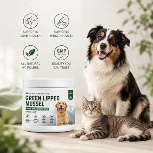 Green Lipped Mussel Powder for Dogs and Cats – 100% New Zealand Mussels, Joint & Mobility Support Supplement for Dogs and Cats, Easy-to-Mix Daily Wellness Powder, 2.64 oz, Up to 250 Servings