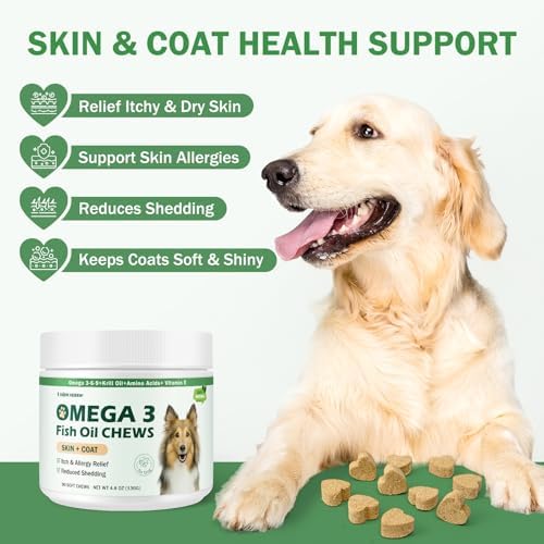Dog Allergy Relief Chews - Omega 3 Fish Oil Skin and Coat Supplement - Dog Itching & Ears Relief - Reduced Shedding, Seasonal Allergies Dry Skin Itchy Paws Hot Spots Treatment