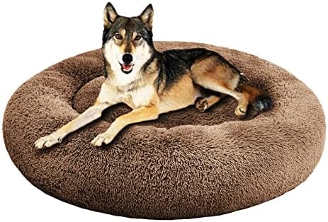 SAVFOX Calming Donut Dog Bed, 45", Brown